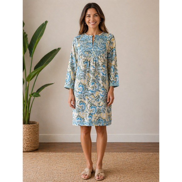 Roberta Roller Rabbit Dresses & Skirts - Roberta Roller Rabbit‎ Blue Yellow Floral Cotton Embroidered Tunic Dress Size XS